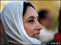 Benazir Bhutto, photographed at the rally shortly before her assassination on 27 December 2007