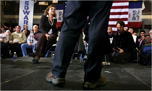 Elizabeth Edwards, as her husband spoke on Saturday in Iowa. 